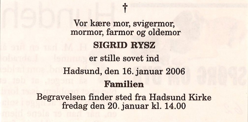 Sigrid Skjødts dødsannonce